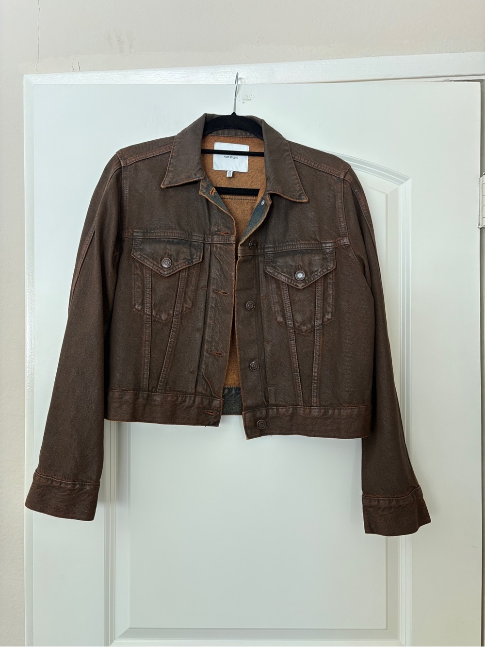 H&M studio brown coated denim jacket, size M - Picture 4 of 12